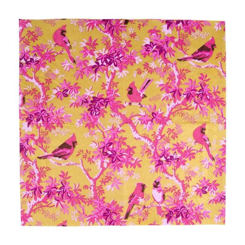 Caspari Scenic Songbirds Rose & Gold Cocktail Napkins - 20 Per Package