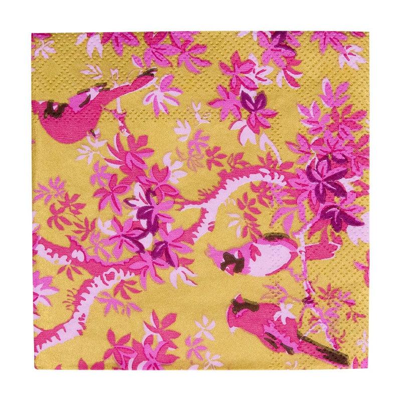 caspari Scenic Songbirds Rose & Gold Cocktail Napkins - 20 Per Package