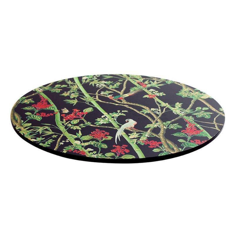 Caspari Scots Wallpaper Round Lacquer Placemat In Black - 1 Each