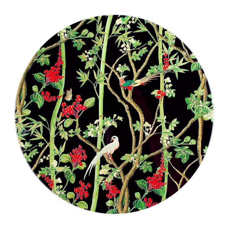 caspari Scots Wallpaper Round Lacquer Placemat in Black - 1 Each