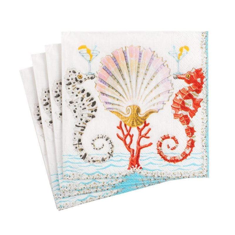 caspari Seahorses and Shell Paper Cocktail Napkins - 20 Per Package