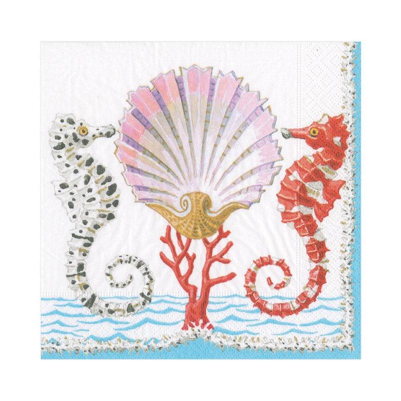 caspari Seahorses and Shell Paper Luncheon Napkins - 20 Per Package