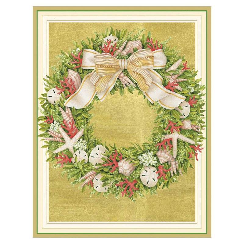 caspari Seaside Wreath Large Boxed Christmas Cards - 15 Cards & 15 Envelopes