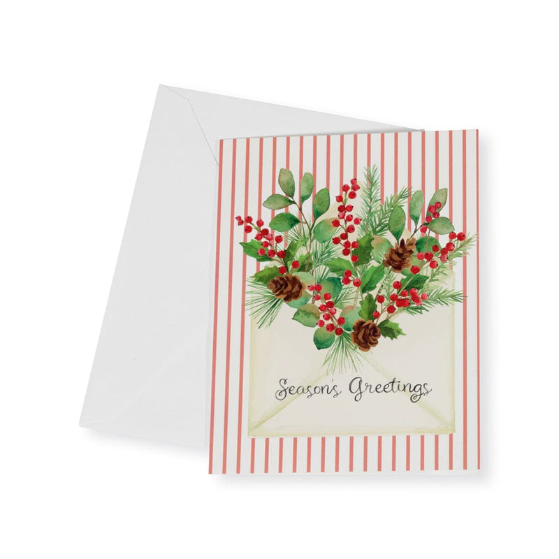 Caspari Season's Greetings Of Greenery Boxed Christmas Cards - 16 Christmas Cards & 16 Envelopes