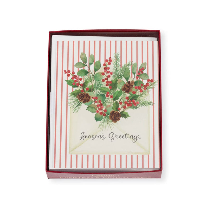 caspari Season's Greetings Of Greenery Boxed Christmas Cards - 16 Christmas Cards & 16 Envelopes