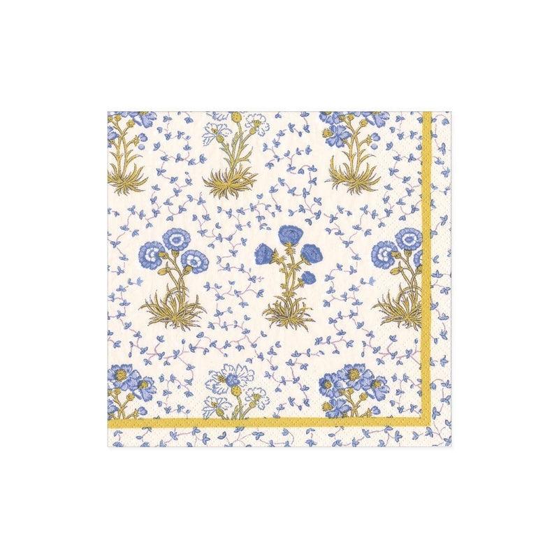 caspari Semis de Fleurs Paper Cocktail Napkins in Blue - 20 Per Package