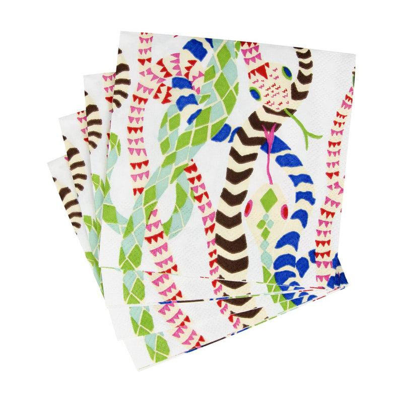 Caspari Serpentine White Cocktail Napkins - 20 Per Package