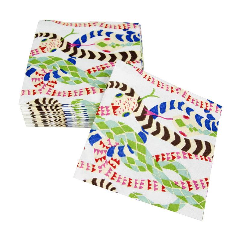 Caspari Serpentine White Cocktail Napkins - 20 Per Package