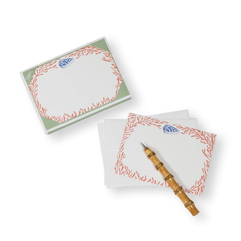 Caspari Shell And Coral Correspondence Cards - 12 Per Package