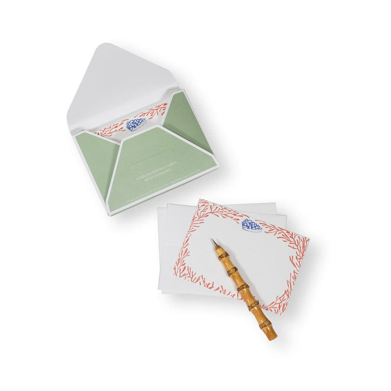 Caspari Shell And Coral Correspondence Cards - 12 Per Package
