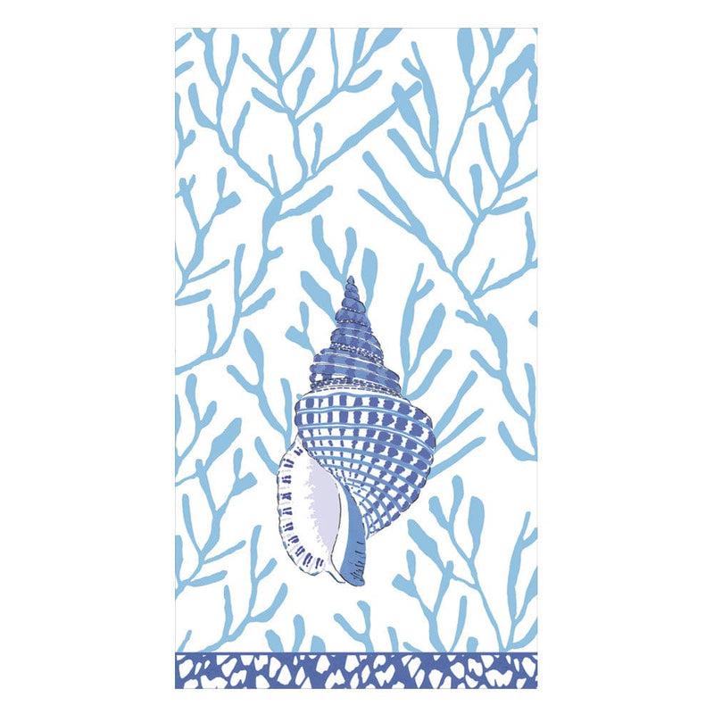 caspari Shell Toile Guest Towel Napkins in Blue - 15 Per Package