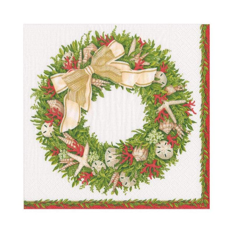 Caspari Shell Wreath Paper Luncheon Napkins In Ivory - 20 Per Package