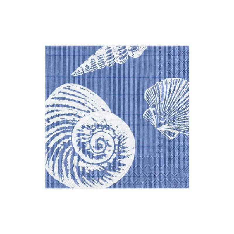 Caspari Shells Paper Cocktail Napkins In Ocean Blue - 20 Per Package