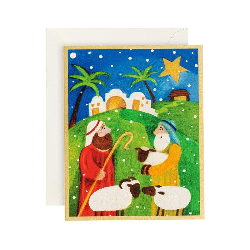 Caspari Shepherds Mini Boxed Christmas Cards - 15 Cards & 15 Envelopes
