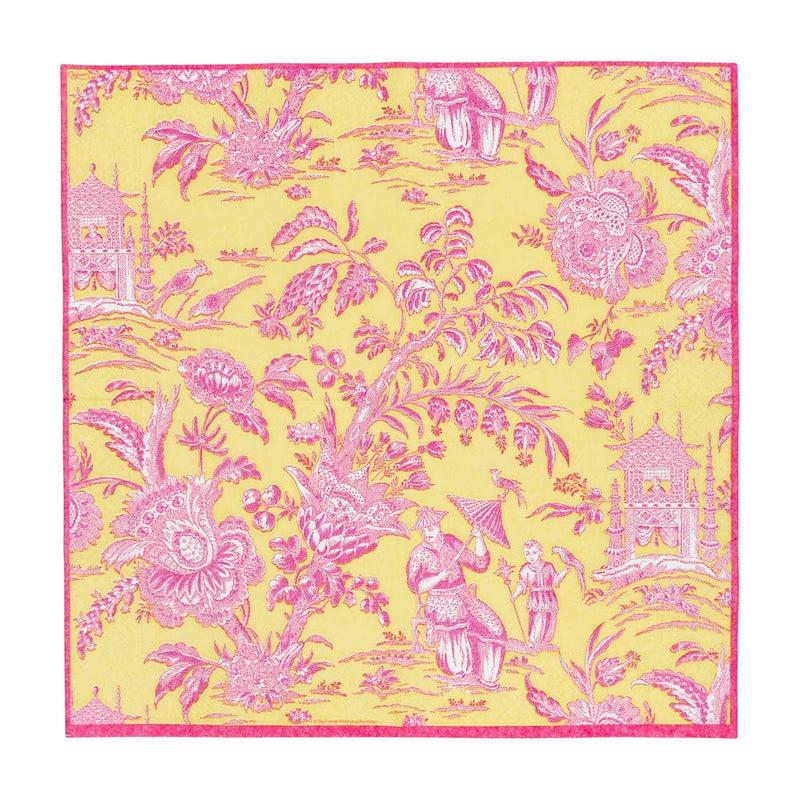 Caspari Silk Road Toile Chartreuse Cocktail Napkins - 20 Per Package