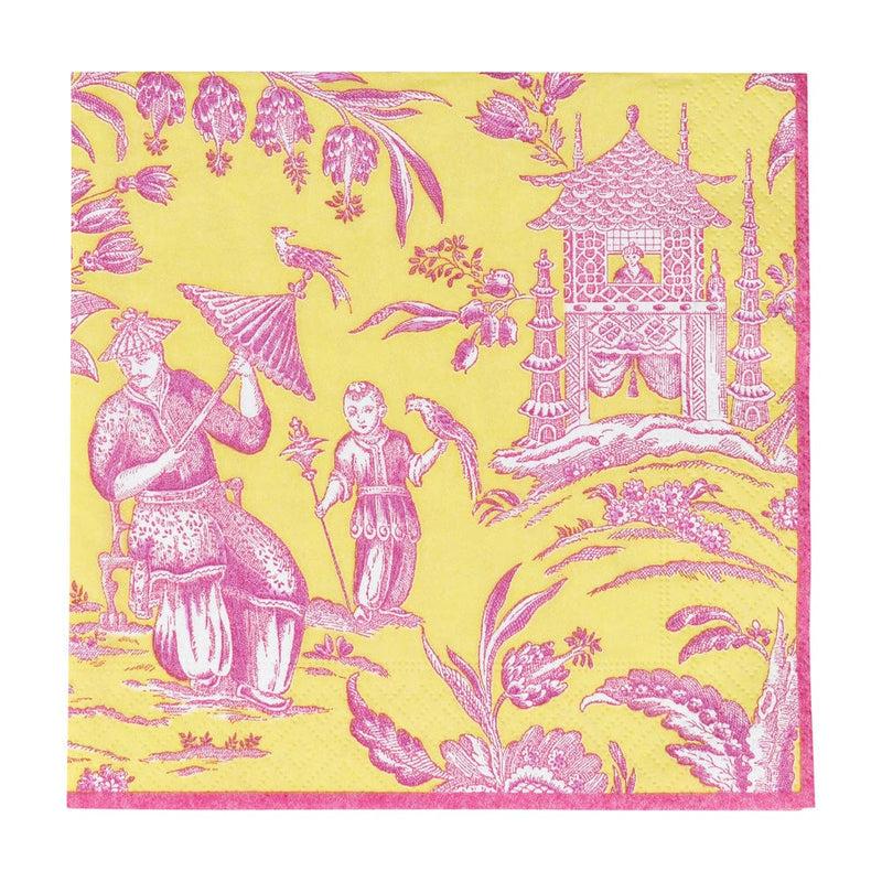 Caspari Silk Road Toile Chartreuse Luncheon Napkins - 20 Per Package