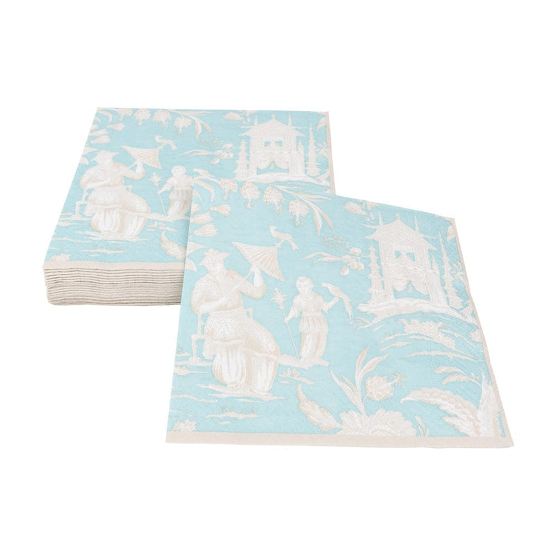 Caspari Silk Road Toile Robin's Egg Boxed Cocktail Napkins - 40 Per Box