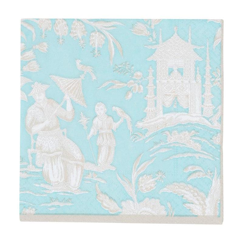 Caspari Silk Road Toile Robin's Egg Cocktail Napkins - 20 Per Package