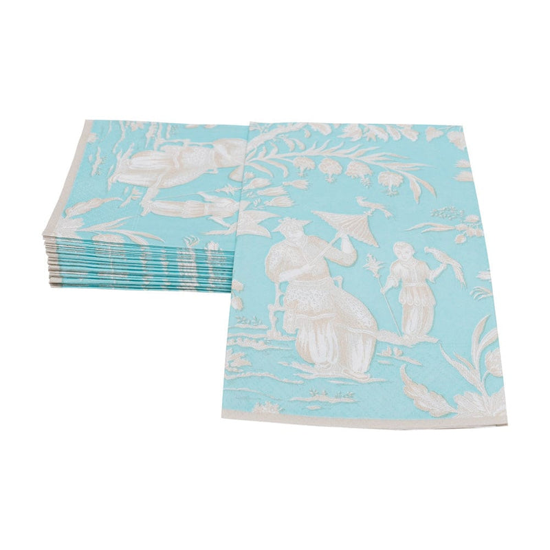 Caspari Silk Road Toile Robin's Egg Guest Towel Napkins - 15 Per Package