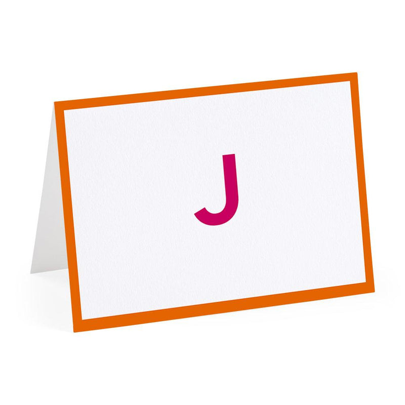 caspari Simple Border Personalized Single Initial Folded Note Cards