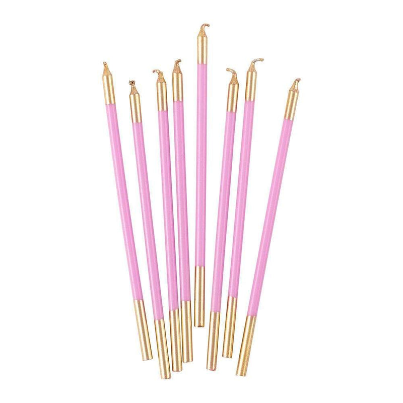 Caspari Slim Birthday Candles In Candy Pink & Gold - 16 Candles Per Package