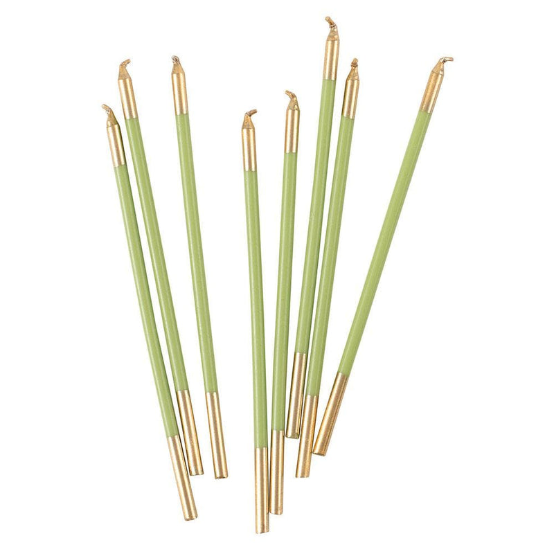 Caspari Slim Birthday Candles In Moss Green & Gold - 16 Candles Per Package