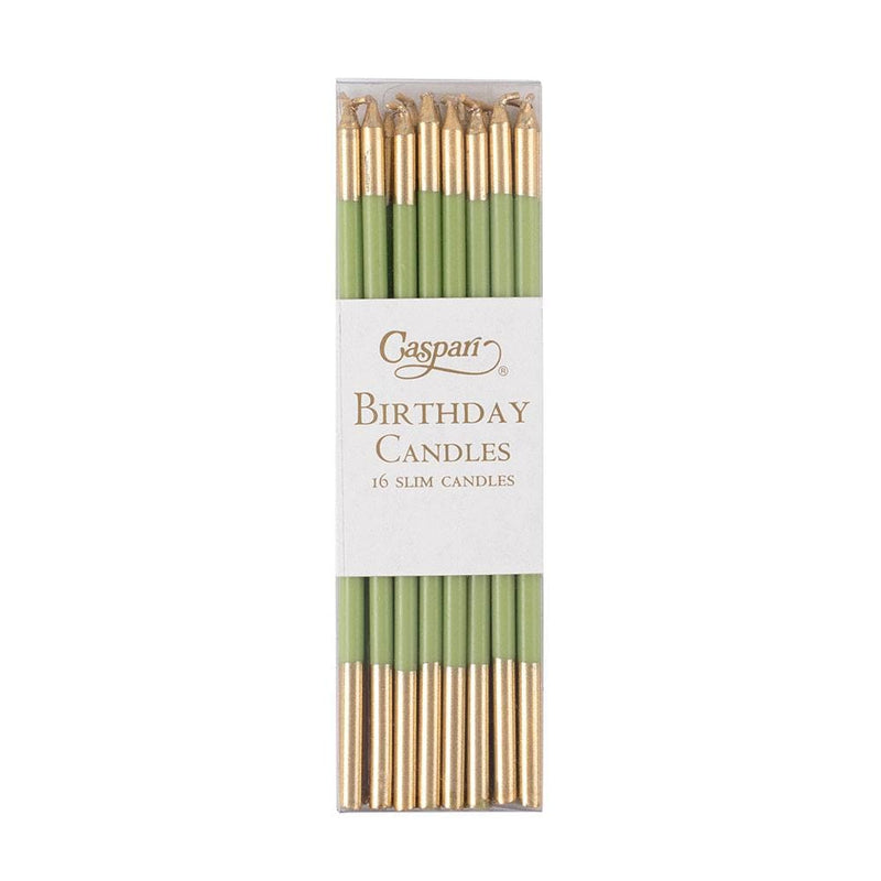 caspari Slim Birthday Candles in Moss Green & Gold - 16 Candles Per Package caspari Slim Birthday Candles in Moss Green & Gold - 16 Candles Per Package