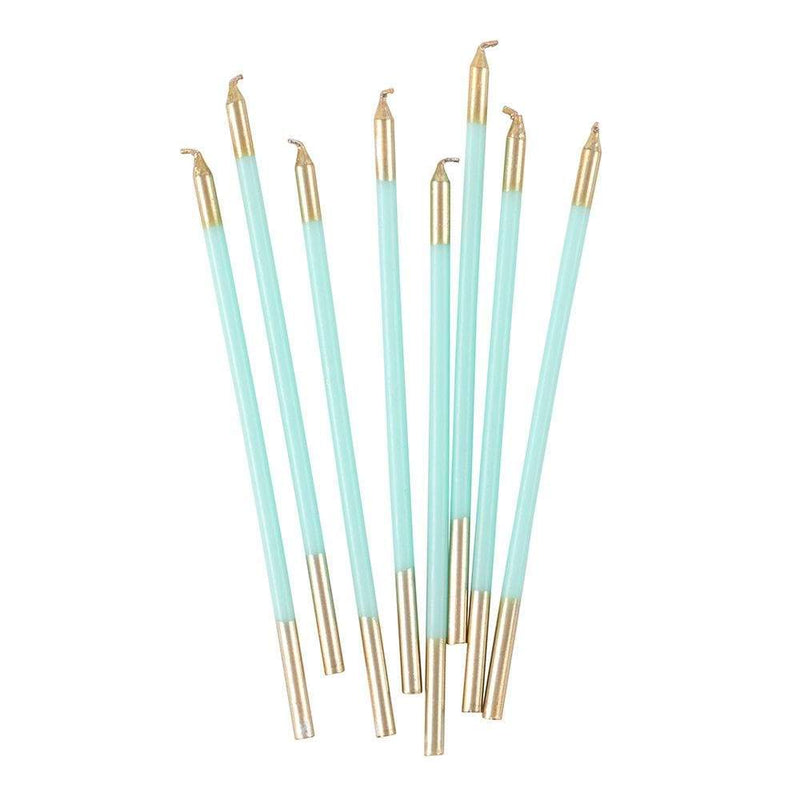 Caspari Slim Birthday Candles In Robin's Egg & Gold - 16 Candles Per Package