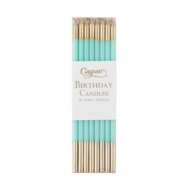 caspari Slim Birthday Candles in Robin's Egg & Gold - 16 Candles Per Package caspari Slim Birthday Candles in Robin's Egg & Gold - 16 Candles Per Package