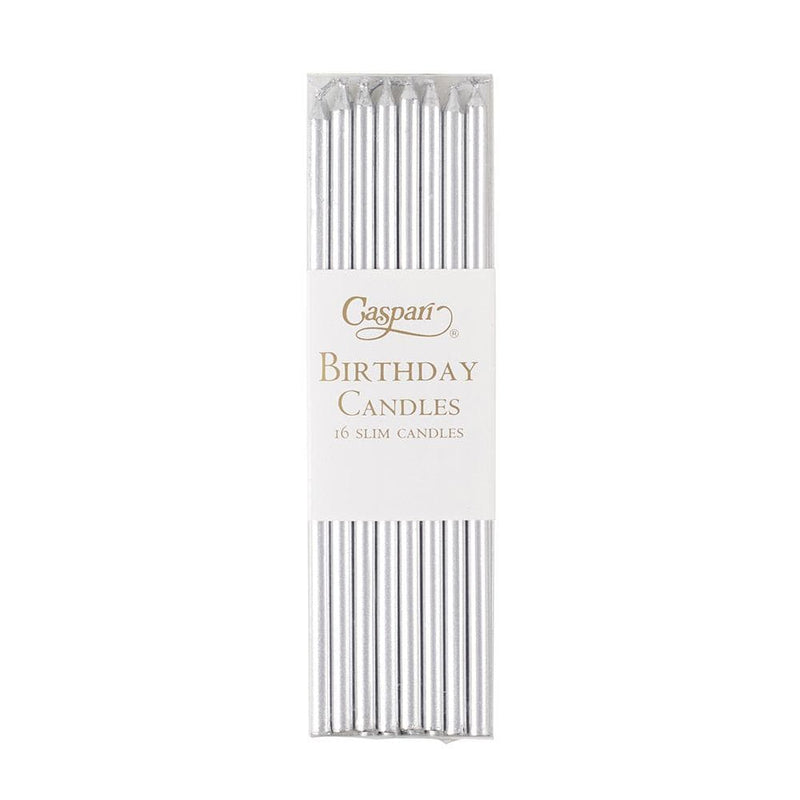caspari Slim Birthday Candles in Silver - 16 Candles Per Package
