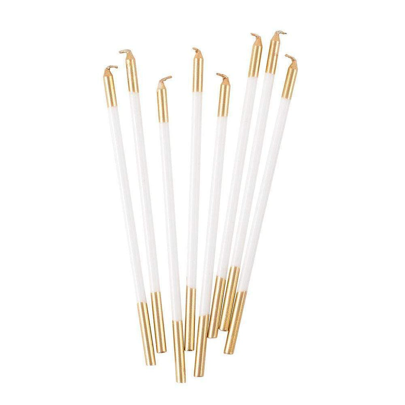 Caspari Slim Birthday Candles In White & Gold - 16 Candles Per Package