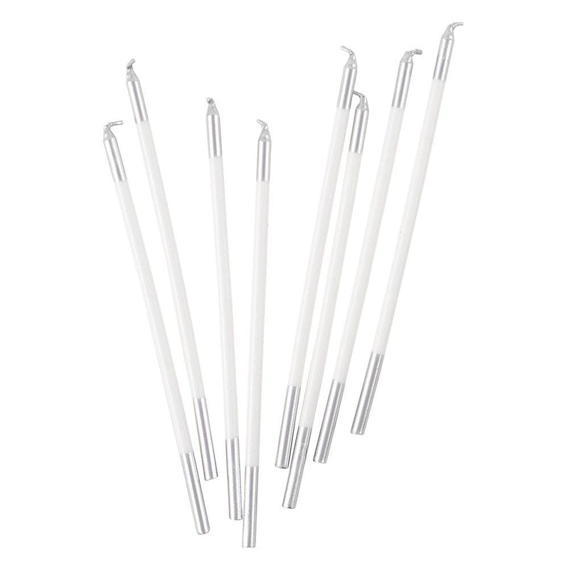 Caspari Slim Birthday Candles In White & Silver - 16 Candles Per Package