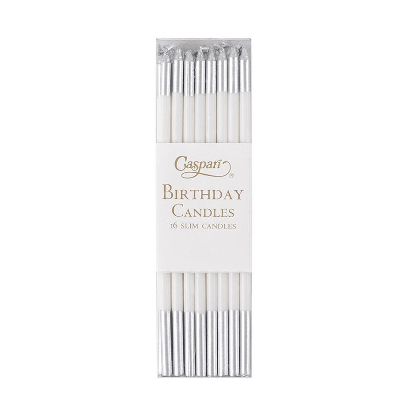 caspari Slim Birthday Candles in White & Silver - 16 Candles Per Package