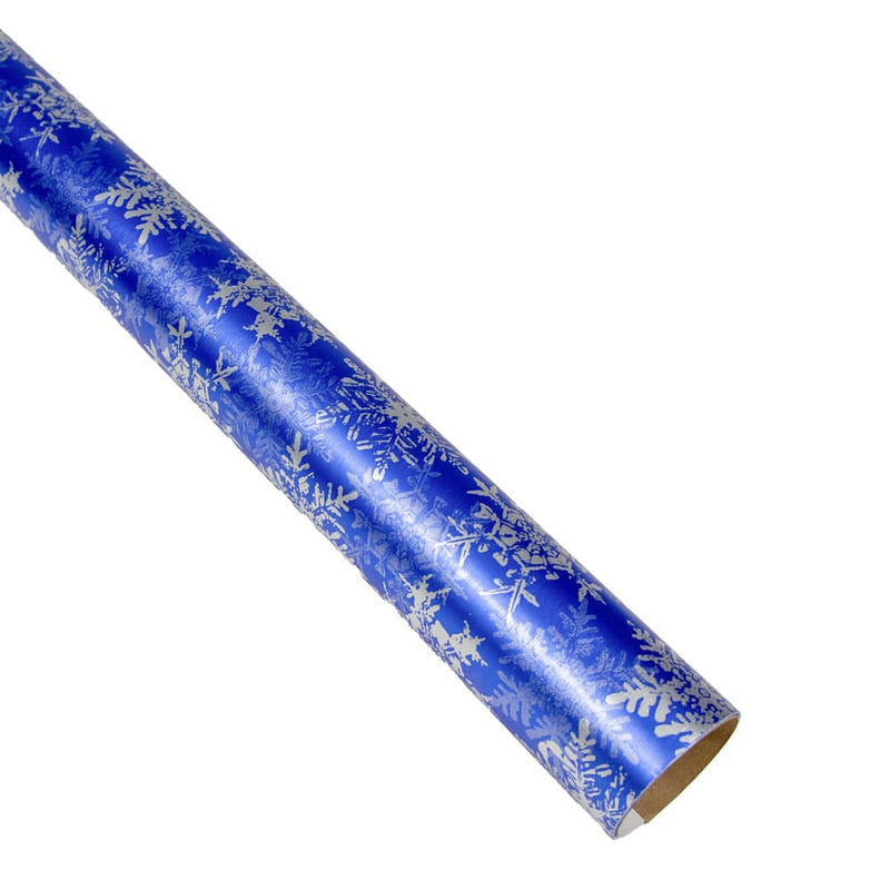 Caspari Snowfall-Blue Foil Gift Wrap - One 30" X 6' Roll