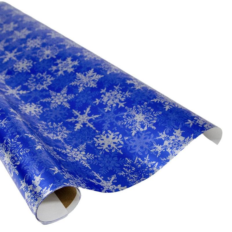 caspari Snowfall-Blue Foil Gift Wrap - One 30" X 6' Roll