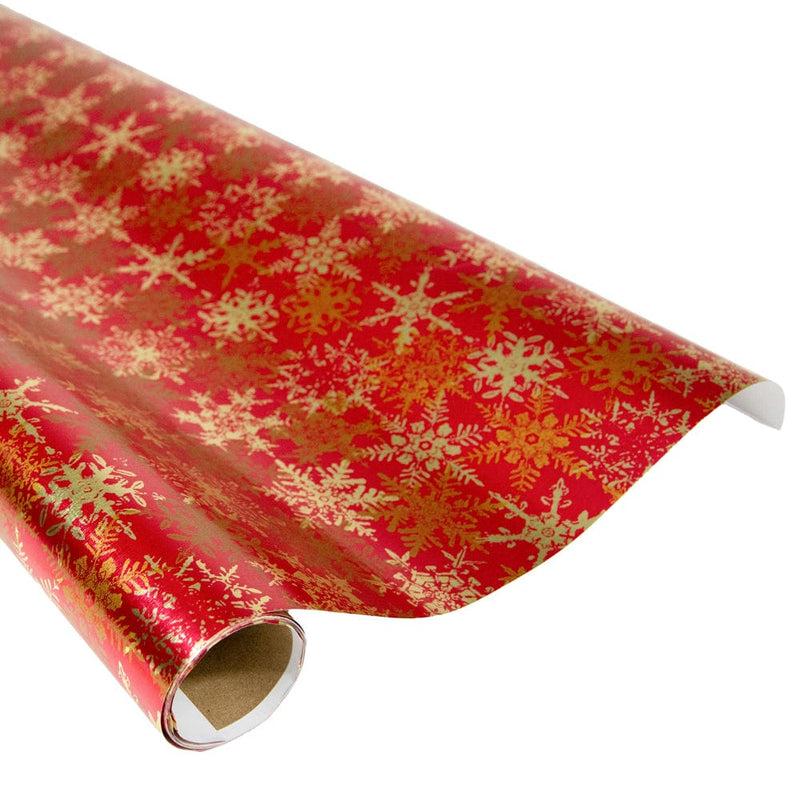 caspari Snowfall-Red Foil Gift Wrap - One 30" X 6' Roll