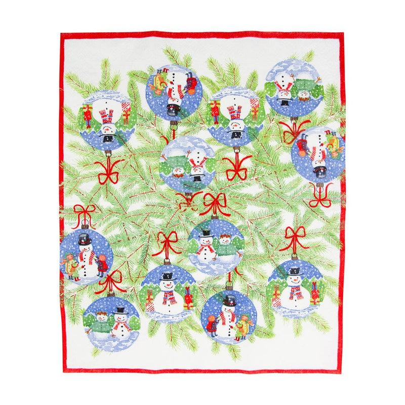 Caspari Snowman Ornaments Guest Towel Napkins - 15 Per Package