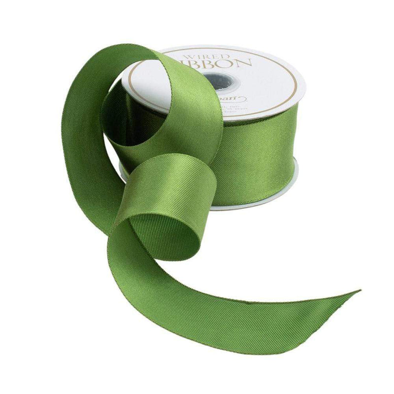 Caspari Solid Green Satin Wired Ribbon - 9 Yard Spool