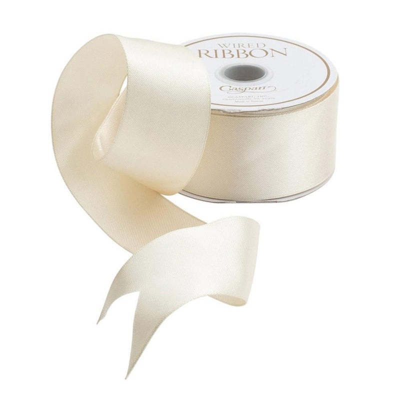 Caspari Solid Ivory Satin Wired Ribbon - 9 Yard Spool