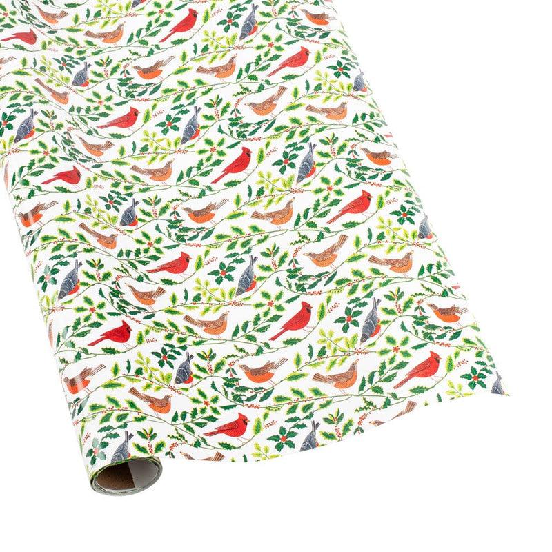 caspari Songbirds And Holly White Gift Wrapping Paper - 30" x 8' Roll