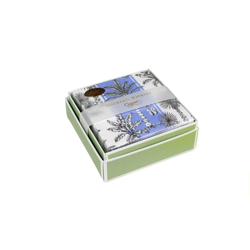 Caspari Southern Palms Blue & White Boxed Cocktail Napkins - 40 Per Box