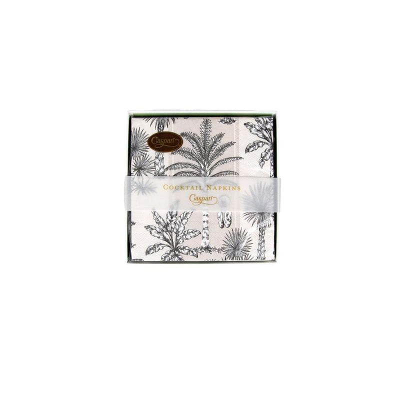 caspari Southern Palms Flax & White Boxed Cocktail Napkins - 40 Per Box