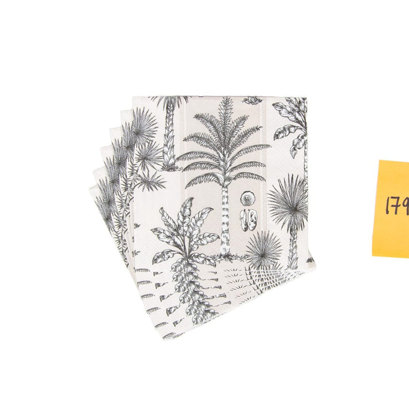 Caspari Southern Palms Flax & White Cocktail Napkins - 20 Per Package