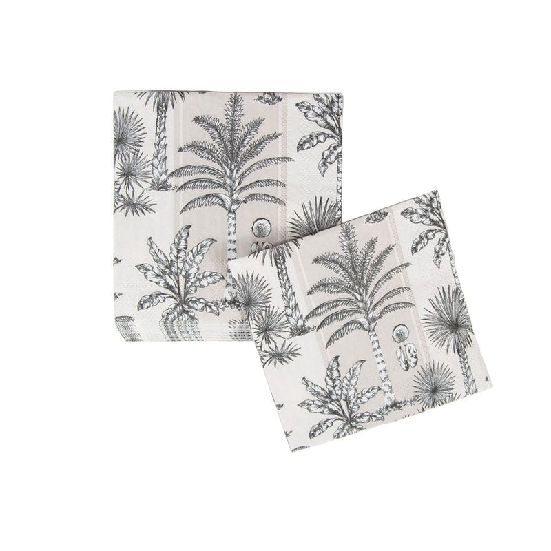 Caspari Southern Palms Flax & White Cocktail Napkins - 20 Per Package