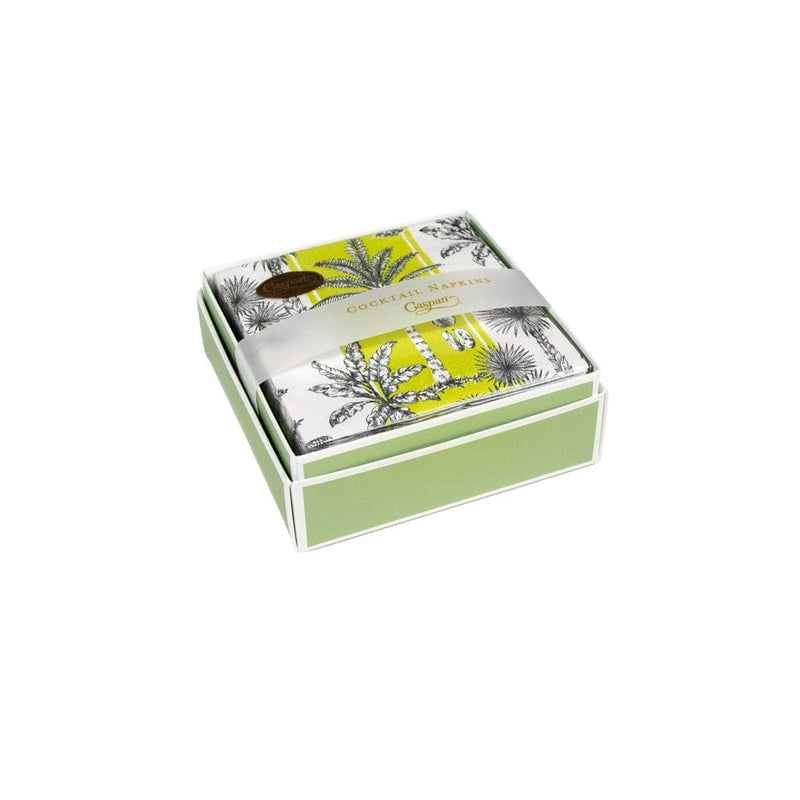 caspari Southern Palms Green & White Boxed Cocktail Napkins - 40 Per Box