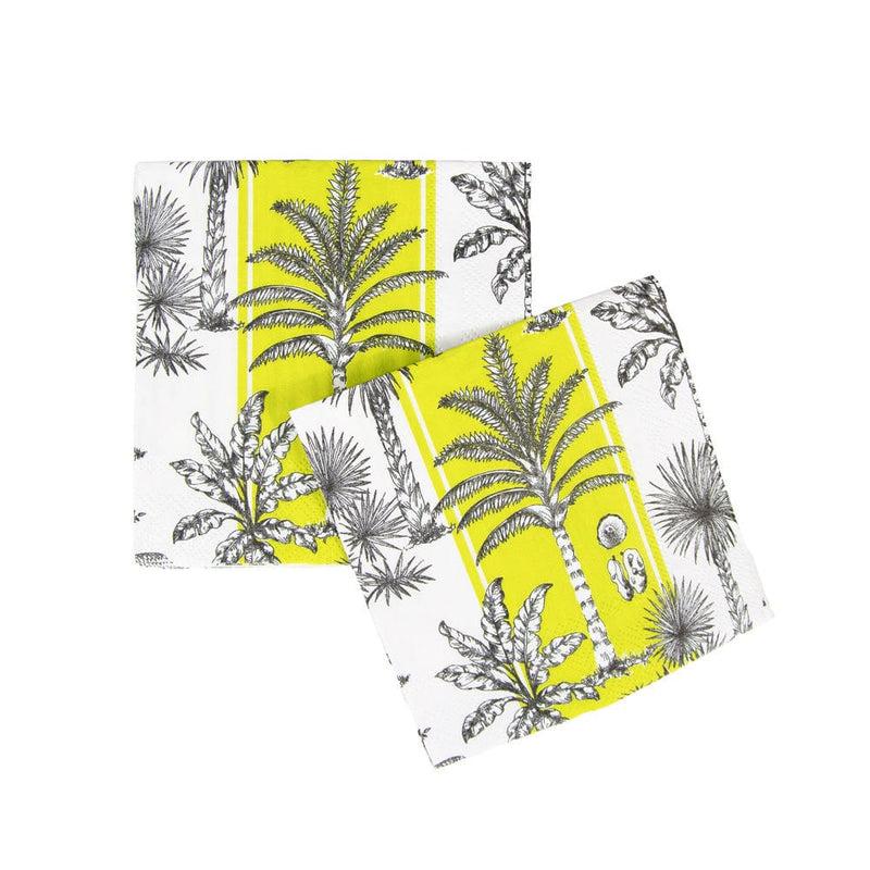 Caspari Southern Palms Green & White Cocktail Napkins - 20 Per Package