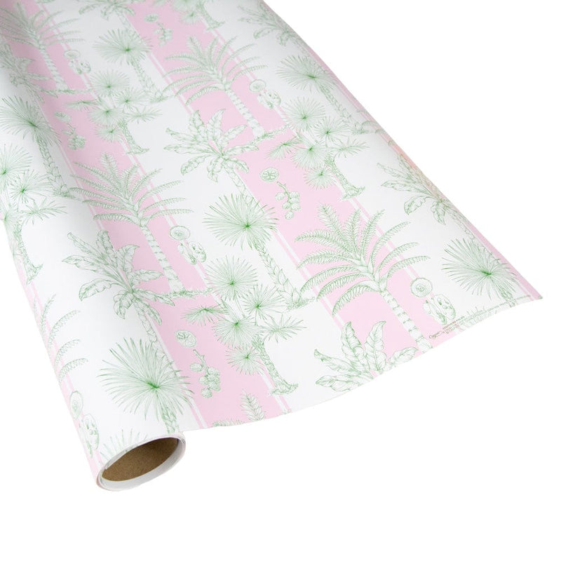 caspari Southern Palms in Pink & White Gift Wrap - 1 Continuous Roll of Wrapping Paper