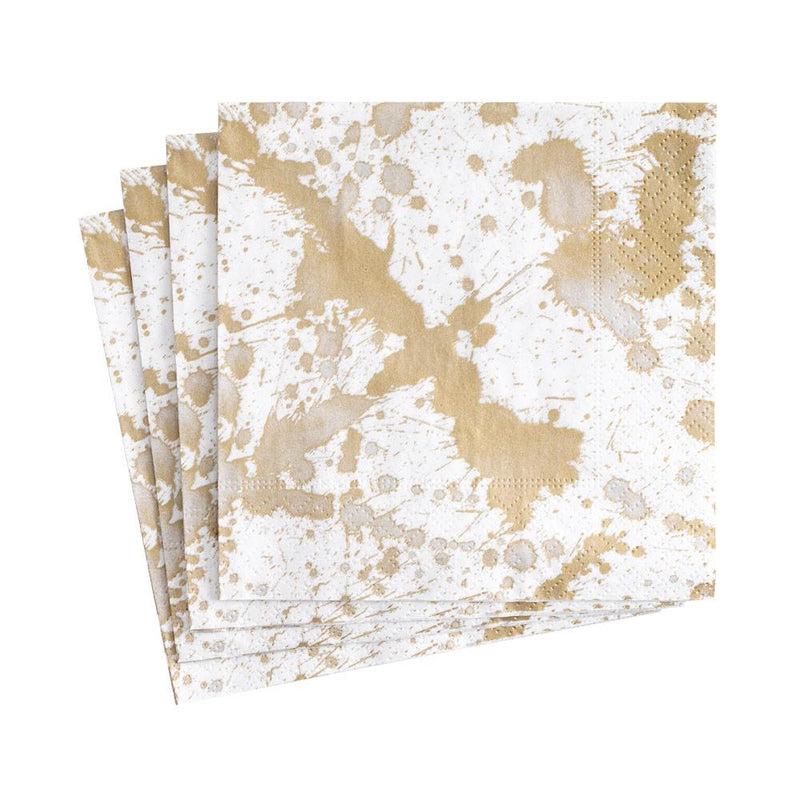 Caspari Splatterware Paper Cocktail Napkins In Gold - 20 Per Package