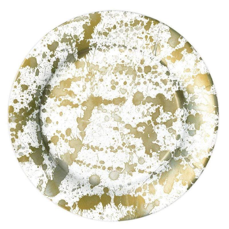 Caspari Splatterware Paper Dinner Plates In Gold - 8 Per Package