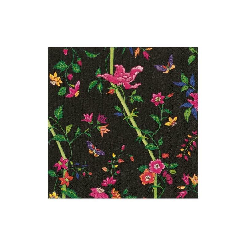 Caspari Sprigged Silk Paper Cocktail Napkins In Black - 20 Per Package
